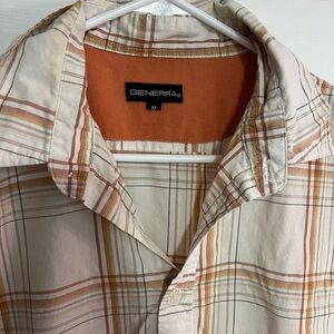- Generra men’s button down short sleeve tee size medium orange plaid